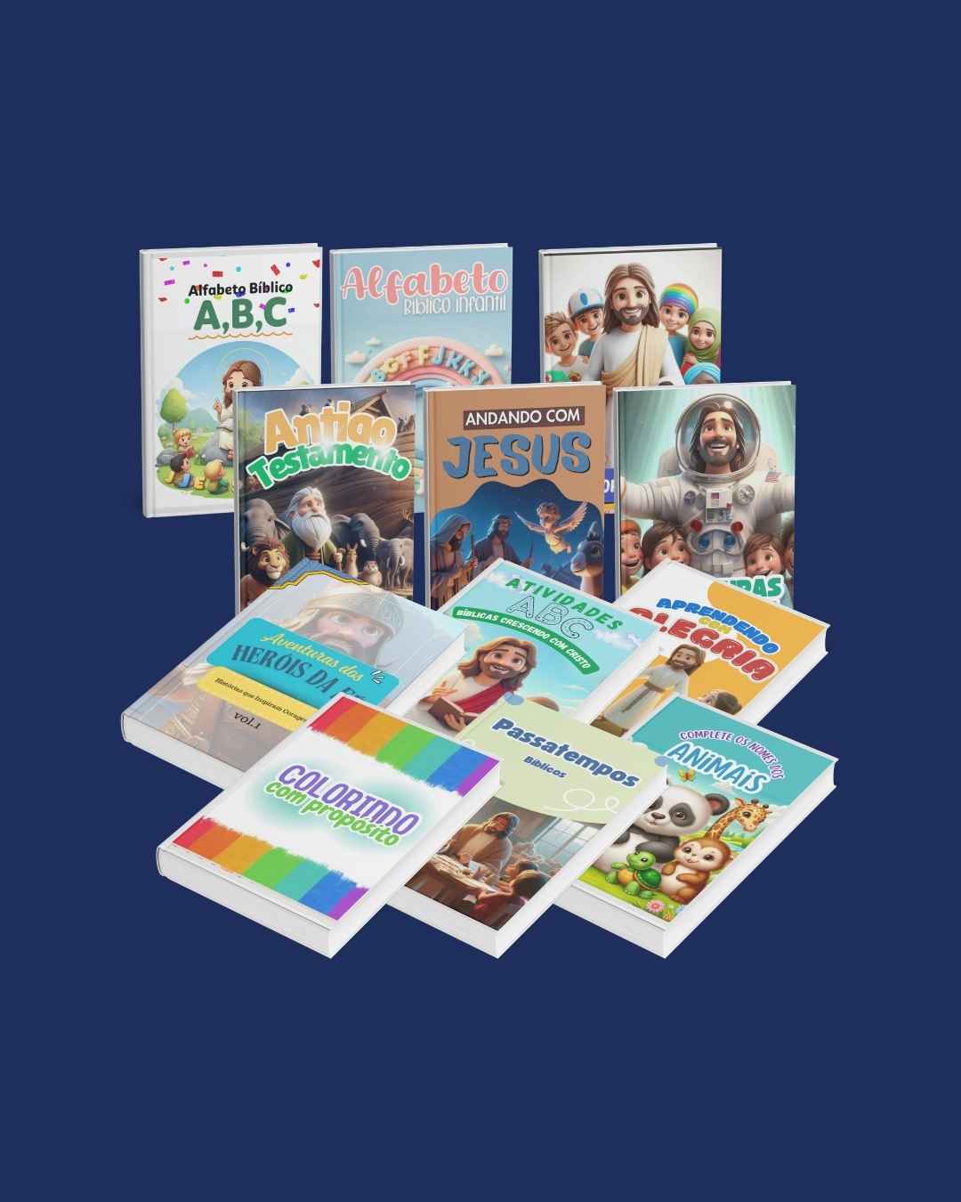 Mockup dos volumes da Biblioteca Crescendo com Cristo